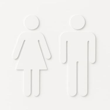 Imagem de Placa Sinalizadora, Identificador de Banheiro Masculino e Feminino 14cm, Acompanha Adesivo 3M, Placa Porta WC, Sinalizador Toalete, Bathroom, Indoor or Outdoor, Externo e Interno (Branco)