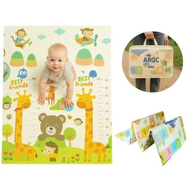 Imagem de Tapete Infantil Dobrável, Emborrachado EVA, Dupla Face com Estampa Animais e Régua de Crescimento, 120x180cm, com Mala de Transporte