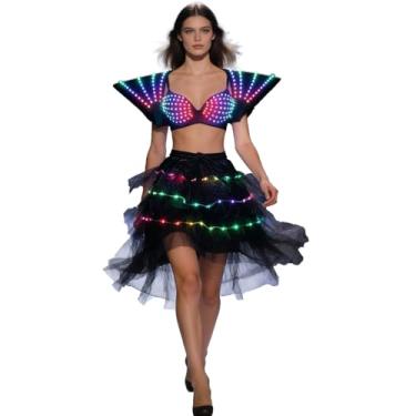 Imagem de Earthradius LED Costume Cosplay Futuristic Light Up Clothing Women Luminous Show Party Dance Rave Outfit Robot Gogo Dancer (S, No Glasses)