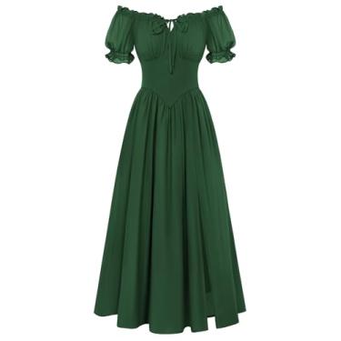 Imagem de Scarlet Darkness Fantasia renascentista feminina espartilho pirata Miklmaid vestido maxi com ombros de fora com mangas verde floresta G
