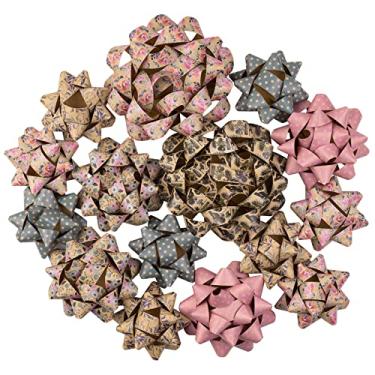 Imagem de RUSPEPA Variedade de laço de papel Kraft para presente - design de flores, plantas e pontos para o dia das mães, feriado, aniversário, casamento, chá de bebê - total de 15 laços, 3 tamanhos