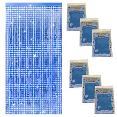 Imagem de Kit 6 Pçs Cortina Shimmer Metalizada Quadradinha 1x2m Painel Decorativo Para Festa Aniversários (Azul)