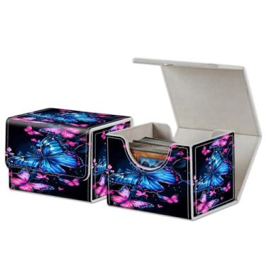 Imagem de RAUEDWDJS for MTG Card Deck Box,PU Leather Extra Large Storage Collectible Card Games Box Case Cover Fit for MTG TCG CCG Magic Cards-Pink Blue Butterflies