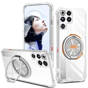 Imagem de Capa de telefone compatível com Nubia Redmagic 11 Pro, suporte giratório de 360° [não amarelo] Capa protetora transparente com 4 cantos à prova de choque para Redmagic 11 Pro 5G 2025 - transparente