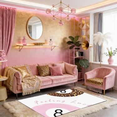Imagem de Tapete de área infantil de leopardo, tapete de entrada para meninas e meninos, tapete antiderrapante com bola 8 da sorte, rosa, branco, marrom, sofá, decoração de sala de estar, 1,5 m x 1,82 m