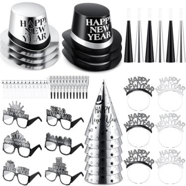 Imagem de Junkin Kit de 54 peças de artigos de festa de ano novo 2026 para 24 convidados inclui chapéus de cone, óculos, tiaras de cabeça, dragão soprando, trompete, feliz ano novo, lembrancinhas de festa em