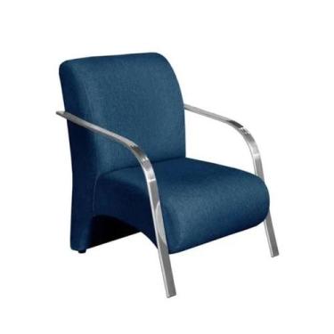 Imagem de Poltrona Suede Vênus Decorativa Braço de Alumínio Cor:Azul - Santo Box