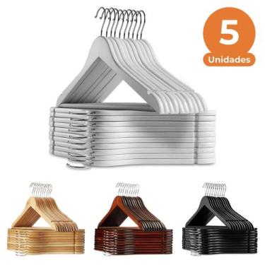 Imagem de Kit com 5 Cabides de Madeira Luxo, Adulto com Gancho Giratório 44 cm, 