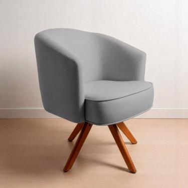 Imagem de Poltrona Giratória Linho Premium Base Madeira Maciça Juliana Cinza/Cinamomo