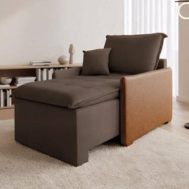 Imagem de Poltrona Retrátil e Reclinável Base Madeira Maciça Luna Marrom