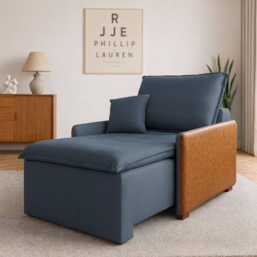 Imagem de Poltrona Retrátil e Reclinável Base Madeira Maciça Luna Cinza