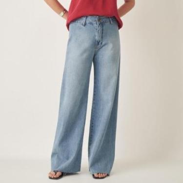 Imagem de Calça Jeans Pantalona Wide Sem Costura Delavê-Feminino