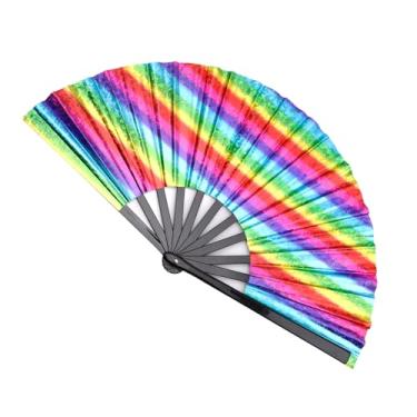 Imagem de Diulinep Ventilador de mão decorativo dobrável para festa a laser de 33 cm, dança no chão, festival de música, festa de clube, apresentação de casamento, carnaval, discoteca, roupas de arco-íris