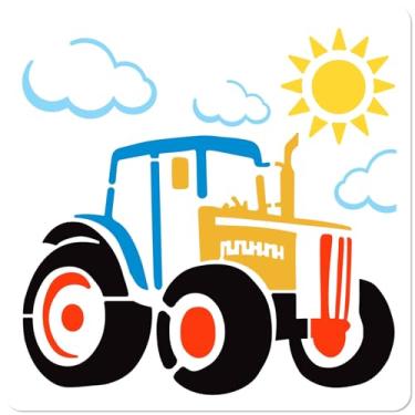 Imagem de GORGECRAFT Estêncil de caminhão grande 11,8 x 11,8 polegadas carro nuvem sol veículos lavável reutilizável vazado modelo de desenho para pré-escolares pintura em madeira parede porta tela scrapbooking