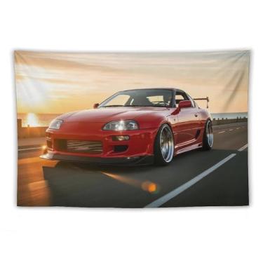 Imagem de HouLaiZhe JDM Tapeçaria de carro Jdm Sup esportes extrema velocidade pôr do sol pendurar na parede quarto decoração de casa tapeçarias estética piquenique decoração de parede arte de parede para