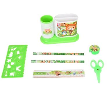 Imagem de Ainoli caneta titular giratório 2 grade caixas de lápis de plástico com apontador de lápis tesoura para estudantes lápis caneta armazenamento presente (Verde)