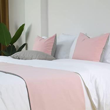 Imagem de Lenços de corredor de cama de hotel, colchas simples, cor sólida, Queen King, protetor de lenço, para hotel, casa, casa de hóspedes, quarto, cama, cachecol decoração-rosa||fronha de 45 * 45 cm * 1