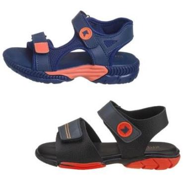 Imagem de Kit 2 Pares Sandália Papete Infantil Menino Marinho com Laranja e Preta Básica Kidstep-Masculino