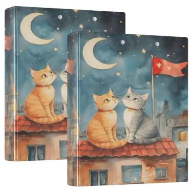 Imagem de Fichário de teto de lua de gatos com 3 anéis com prancheta estética material escolar, fichário com prancheta com armazenamento