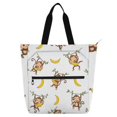 Imagem de GAIGEO Bolsa feminina de lona para trabalho com estampa de macacos de desenho animado com zíper em tecido para presente para amantes de livros