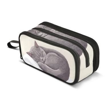Imagem de TSENQUE Estojo de lápis grande para gatos cinzentos com zíper, bolsa de lápis, armazenamento para meninos, adolescentes, meninas, decorativos, adultos, crianças, organizador de volta às aulas