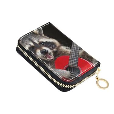 Imagem de Carteira feminina engraçada de couro Raccoon Guitar Rock com bloqueio de RFID, carteira de cartão de crédito, linda bolsa minimalista para troca de moedas com zíper