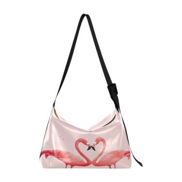 Imagem de Coelho coelho no cesto com bolsa de ombro com flores, bolsa de couro masculina, bolsa de ombro moderna, Couple of Flamingos In Love-2, One Size
