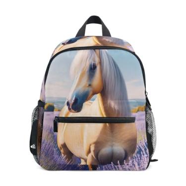 Imagem de GAIGEO Palomino Horse Lavender Small Kids Backpack Boys Mini Backpack with Front Pocket, Safety Whistle for Ages 3-8