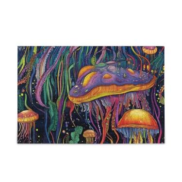 Imagem de Quebra-cabeça colorido de água-viva vibrante, 500 peças, composto de papel e madeira para casais com bolsa de armazenamento