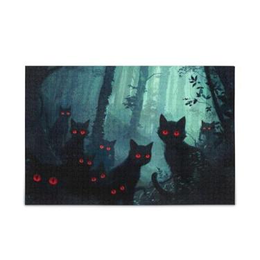 Imagem de Quebra-cabeça de 500 peças de gatos fofos pretos, quebra-cabeças compostos de papel e madeira para casais com bolsa de armazenamento