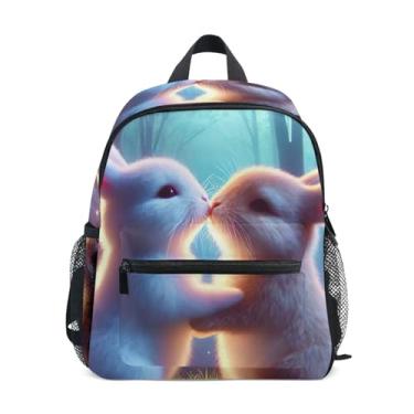 Imagem de GAIGEO Bunny Kissing Rabbits Child Backpack with Whistle, 2 Bottle Pockets, Lightweight, Back to School Backpacks 10x4x12 In, for Ages 3-8