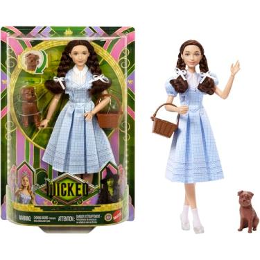 Imagem de Boneca Dorothy Wicked Parte 2 com vestido xadrez clássico, cestinha, cachorro e 11 articulações para brincar, colecionar e reviver Oz
