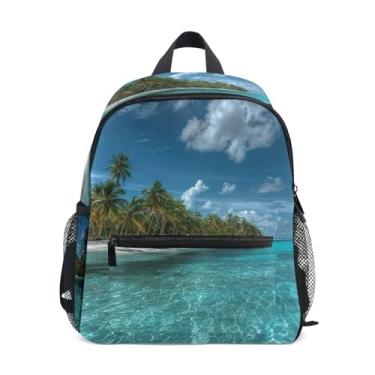 Imagem de GAIGEO Tropical Beach Turquoise Child Backpack, 10x4x12 In, Kindergarten Backpack for Boys Includes Water Bottle Pockets, Whistle Clip for Safety