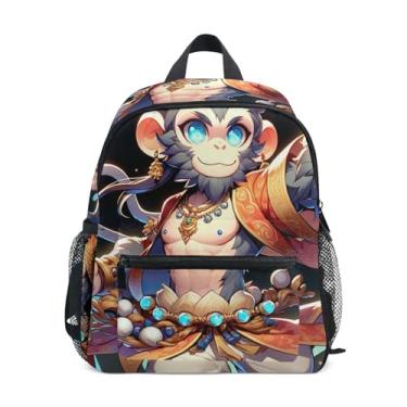 Imagem de GAIGEO Cute Monkey God Cartoon Toddler Mini Backpack 10x4x12 In, Backpack for School Girls with Water Bottle Pockets, Whistle Buckle