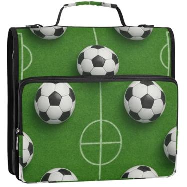 Imagem de Organizador de fichário preto e branco com zíper, verde, 3 anéis, 3 anéis, bolsa escolar com alça de ombro, suporte para 500 lençóis, 34,5 x 31,5 x 9 cm