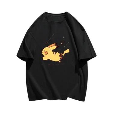 Imagem de Camiseta Masculina De Verão Harajuku Pikachu 100% Algodão Estampada Ca