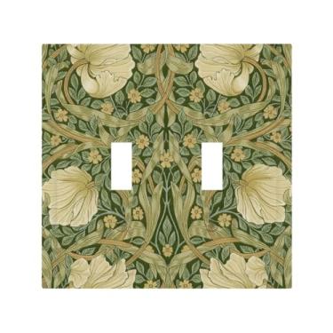 Imagem de SgEdao Placas decorativas para interruptor de luz William Morris, padrão floral, vintage, art nouveau, botânico, 2 gangs, placa de parede exclusiva, interruptor duplo, interruptor, capas de