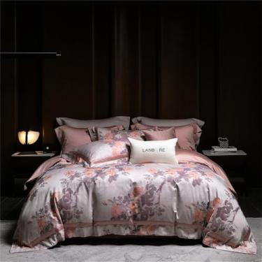 Imagem de Conjunto de cama vintage em algodão egípcio jacquard macio e sedoso, com capa de edredom, lençol de baixo, lençol de baixo e fronha. Estilo 8. Lençol de baixo com 1,5 m de largura.