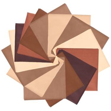 Imagem de FREEBLOSS 14 peças de pacotes de tecido marrom quadrados de tecido de algodão 7 cores pré-cortadas tecidos quadrados para costura artesanato material de patchwork para projeto de costura 25,4 x 25,4