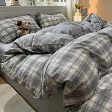 Imagem de Conjunto de cama xadrez listrado simples para casa e dormitório, kit de edredom antialérgico, 6, 1,5 m, conjunto de 4 peças B