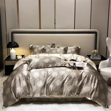 Imagem de Conjunto de cama em seda pura de amoreira com lençol de baixo, capa de edredom e fronha, estampa de verão, protetores de colchão refrescantes, 8, 1,8 m, conjunto de 4 peças B