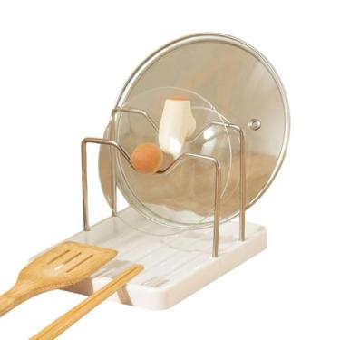 Imagem de Suporte para tampa de panela – Suporte com bandeja coletora – Organizador de suporte de tampa de panela – para cozinha, tábua, assadeira, utensílios, fogão, despensa