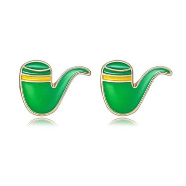 Imagem de Brincos femininos verdes do Dia de São Patrício para mulheres, chapéu de trevo de liga esmaltada, brincos de trevo de cerveja compactos para festivais irlandeses, joias de feriado, brinco de Dia de
