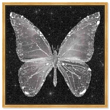 Imagem de Art Remedy Arte em tela borboleta prata cintilante, moldura dourada, 61 cm x 61 cm