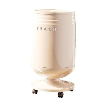 Imagem de ＫＬＫＣＭＳ Lixeira com Rodinhas, Cesto de Lixo Doméstico Decorativo com Tampa para Escritório, Sala de Estudos, Dormitório, Banheiro e Hotel, Branco, L