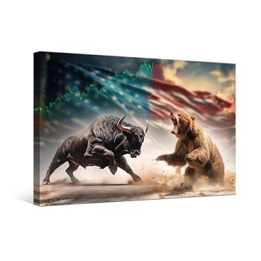 Imagem de Pintura Bull Vs Bear 1 peça Mercado de ações verde vermelho cor econômica pôster impressão moderna pintura de parede bandeira dos EUA imagem de fundo sala de estar decoração de casa arte 50 x 71 cm