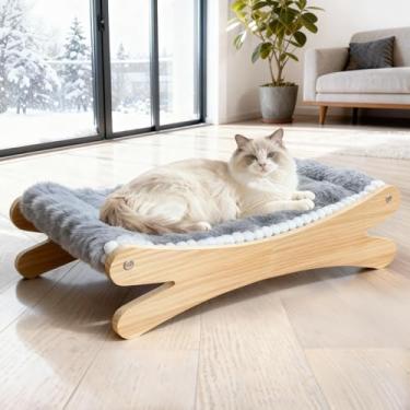 Imagem de Chngeary Cama elevada para gatos e cama para cães pequenos, móveis requintados para gatos feitos de tapete macio lavável e moldura de madeira sólida resistente, rede para gatos e sofá para uso interno