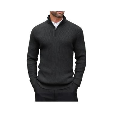 Imagem de Suéter Masculino De Manga Longa Com Zíper De 1/4, Ajuste Slim, Casual,