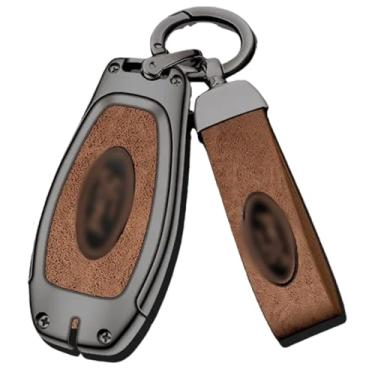 Imagem de Capa de couro para chave remota de carro, suporte fob compatível com Ford Puma/Grand C Max/Focus/Mondeo/Kuga/Fiesta/Ecosport/Transit/Kuga(B-gun brown chain)