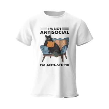 Imagem de Camiseta Unissex Engraçada Com Estampa De Gato - Eu Não Sou Antissocia